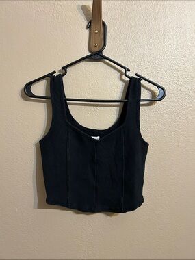 Aerie Black Ribbed Crop Tank Top - Women
